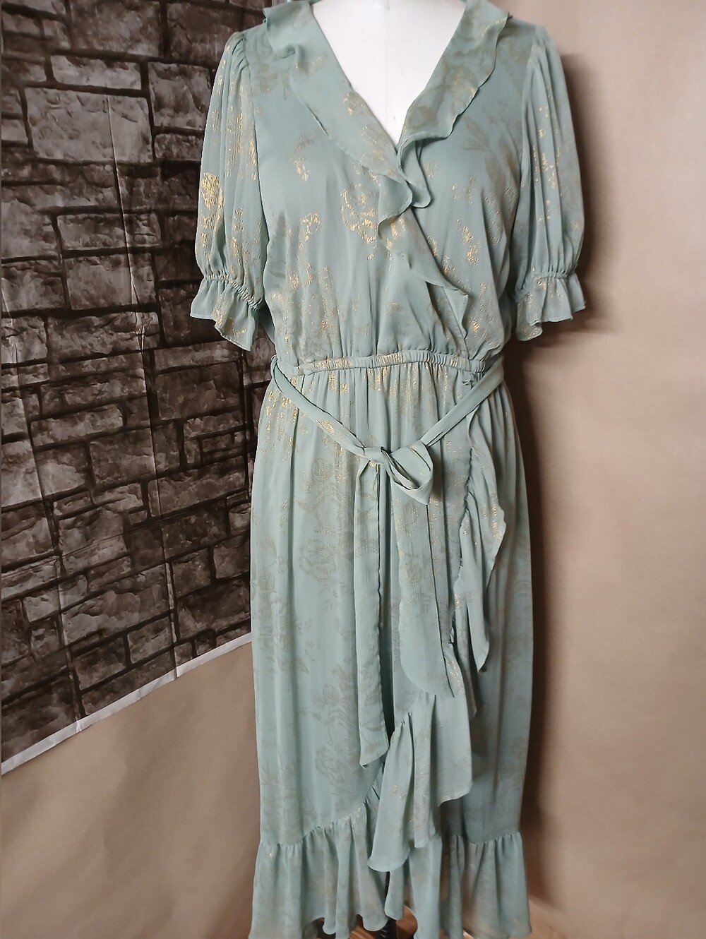 LC Lauren Conrad Seafoam Green Gold-Accent Midi Dress